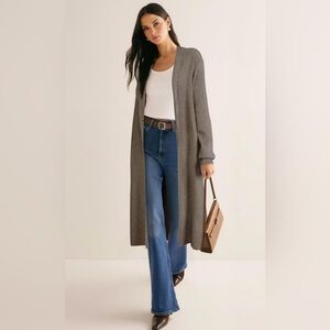 OUGES Women's Wool Blend Maxi Cardigan Oversized Long Coat Knitted SMALL